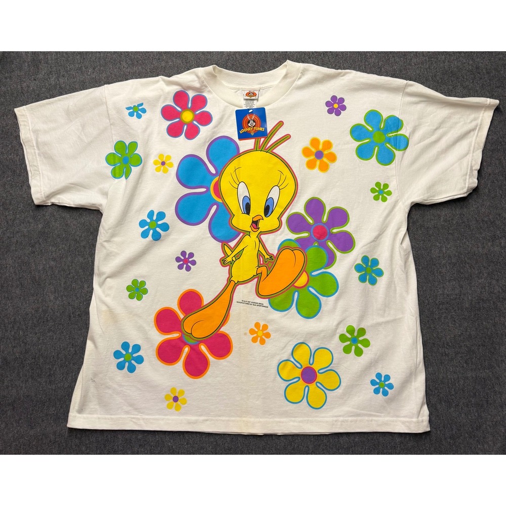Vintage 1997 Tweety Bird Looney Tunes T-Shirt Sun Sportswear White 4X NWT USA